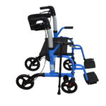 Homecare Rollator en Transportrolstoel in 1 ? Met Zitting en Voetsteunen ? Blauw