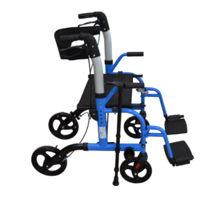 Homecare Rollator en Transportrolstoel in 1 ? Met Zitting en Voetsteunen ? Blauw