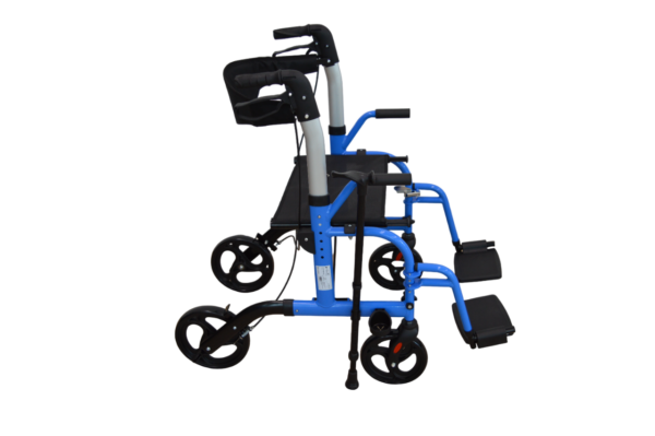 Homecare Rollator en Transportrolstoel in 1 ? Met Zitting en Voetsteunen ? Blauw