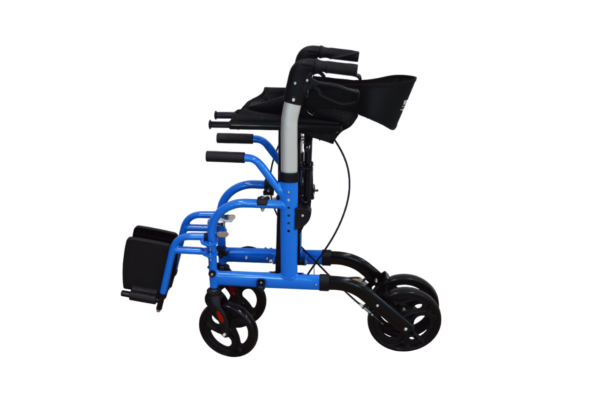 Homecare Rollator en Transportrolstoel in 1 ? Met Zitting en Voetsteunen ? Blauw