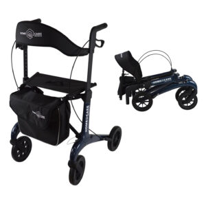 Homecare lichtgewicht Rollator van 5,8 kg – Carbon rollator tot 150 kg draaggewicht – Dubbel opvouwbaar en inclusief reistas - Blauw