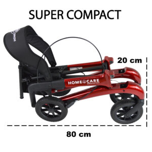 Homecare lichtgewicht Rollator van 5,8 kg – Carbon rollator tot 150 kg draaggewicht – Dubbel opvouwbaar en inclusief reistas - Rood