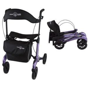 Homecare lichtgewicht Rollator van 5,8 kg – Carbon rollator tot 150 kg draaggewicht – Dubbel opvouwbaar en inclusief reistas - Paars