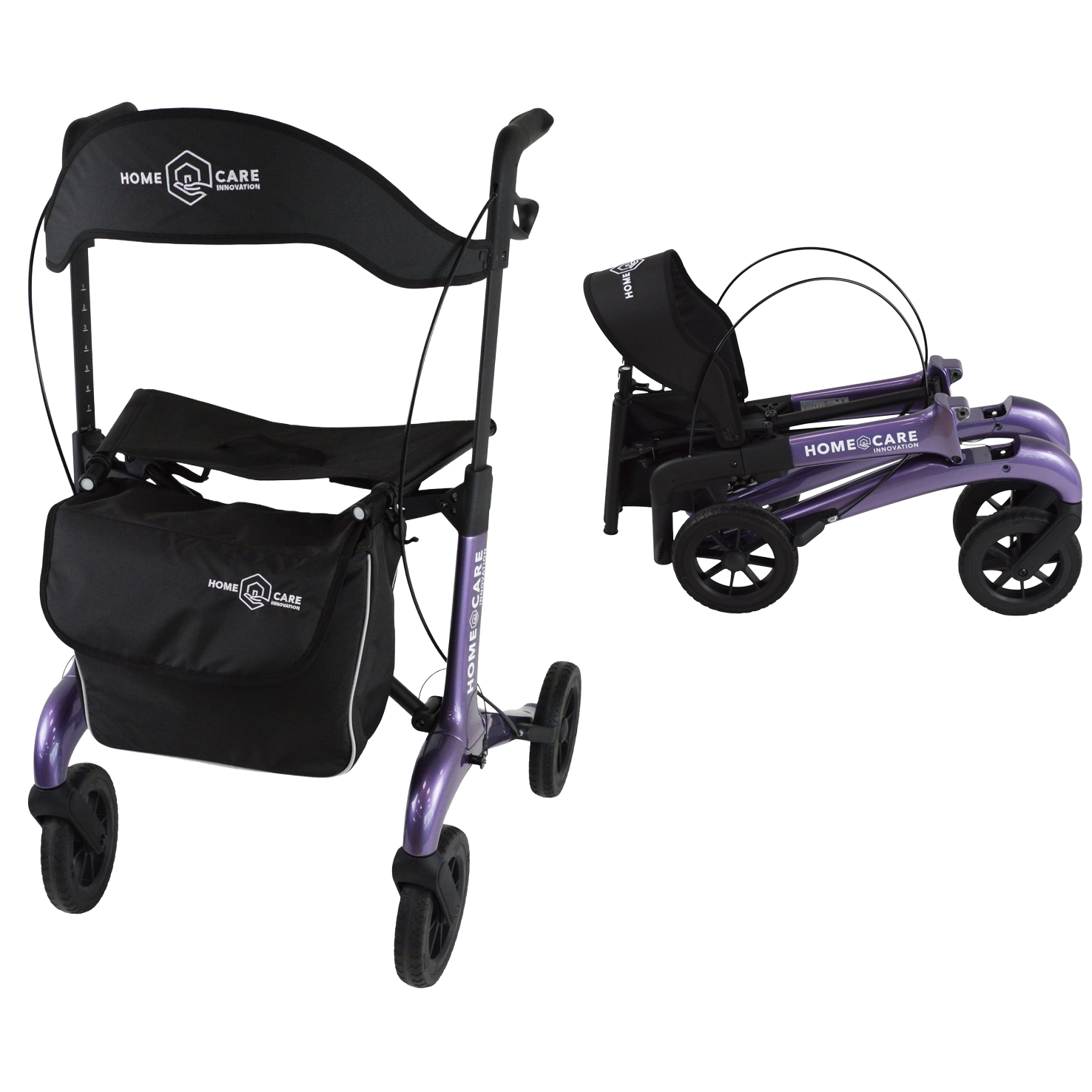 Homecare lichtgewicht Rollator van 5,8 kg – Carbon rollator tot 150 kg draaggewicht – Dubbel opvouwbaar en inclusief reistas – Paars