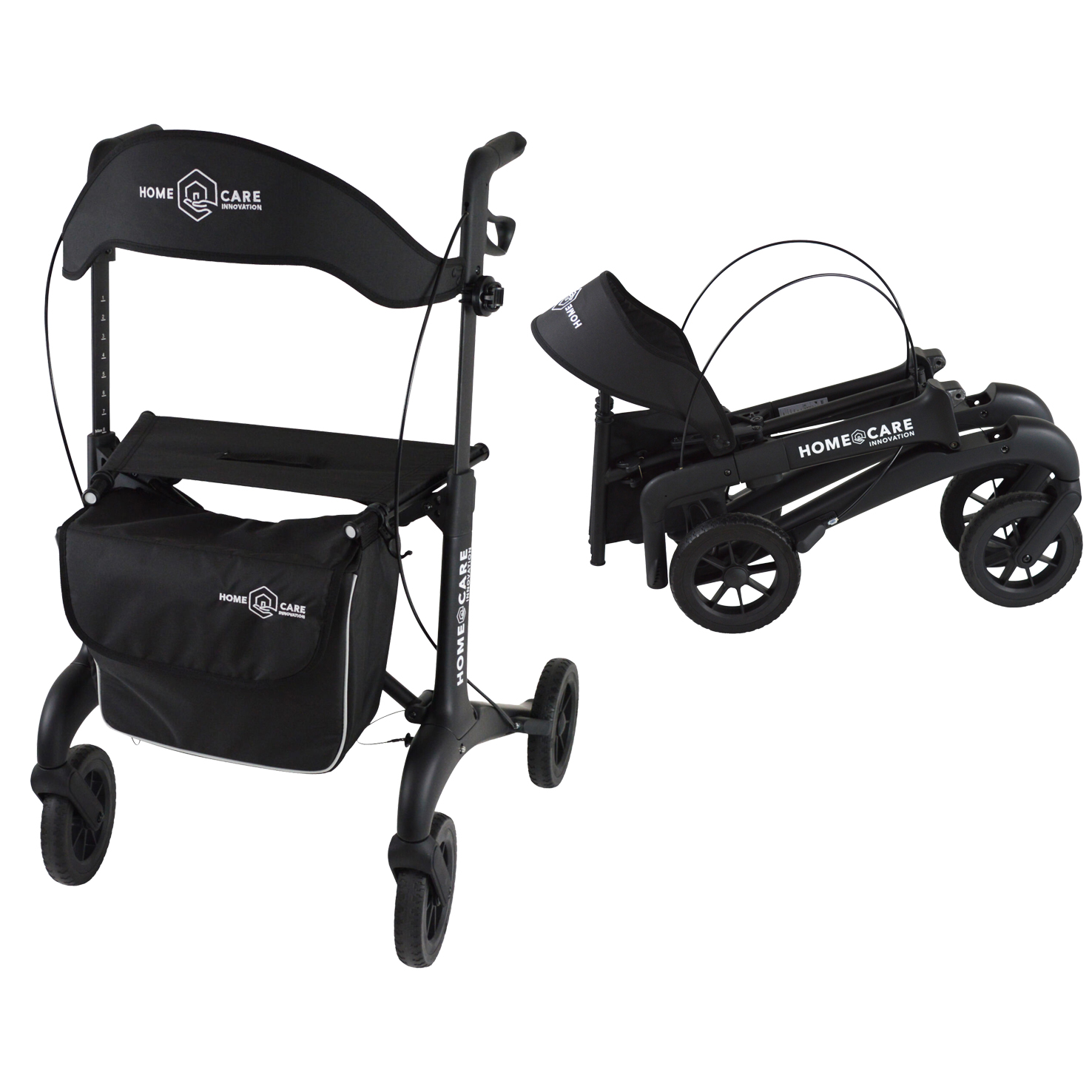 Homecare lichtgewicht Rollator van 5,8 kg – Carbon rollator tot 150 kg draaggewicht – Dubbel opvouwbaar en inclusief reistas – Zwart