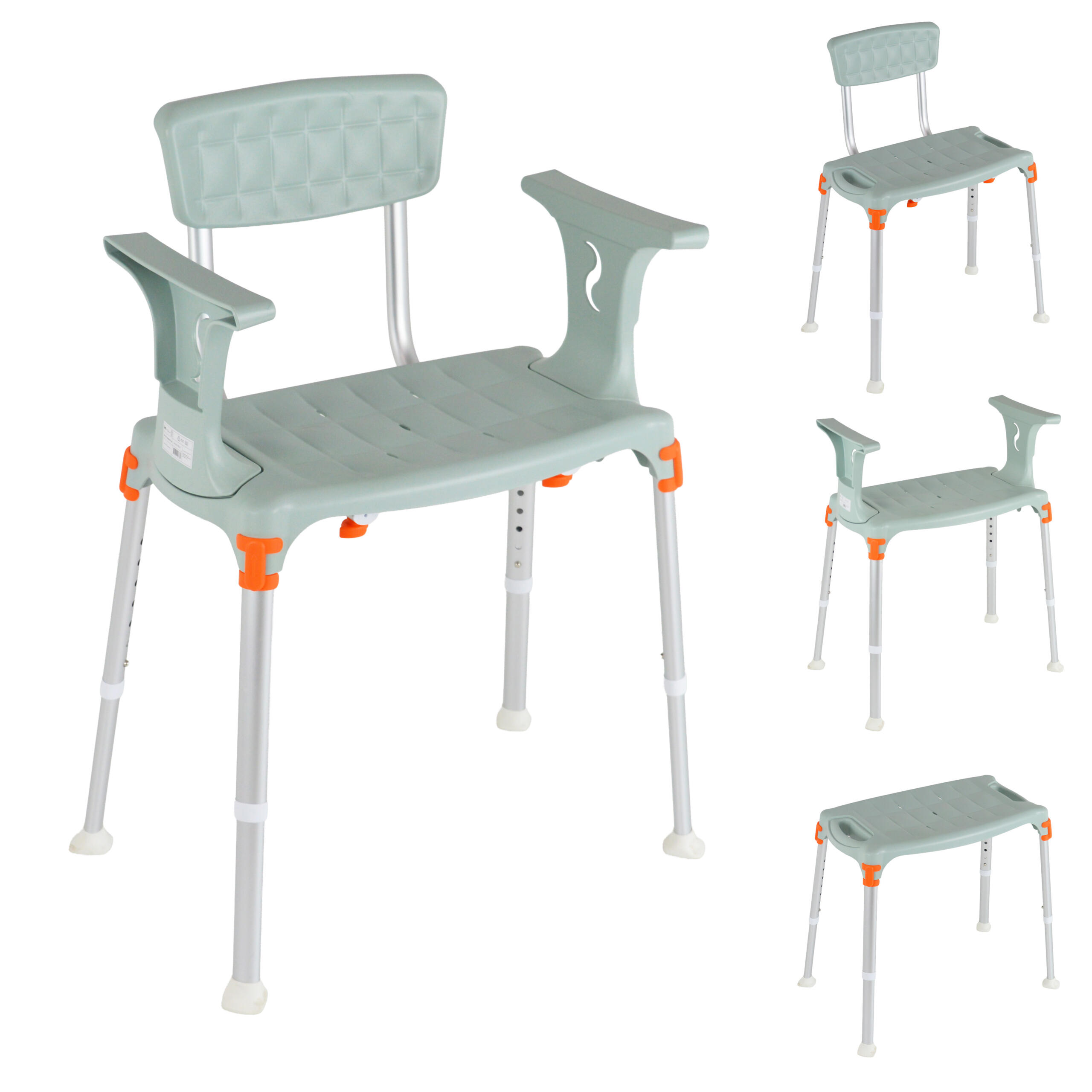 Luxe lichtgewicht douchestoel met afneembare armleuning & rugleuning – Groen
