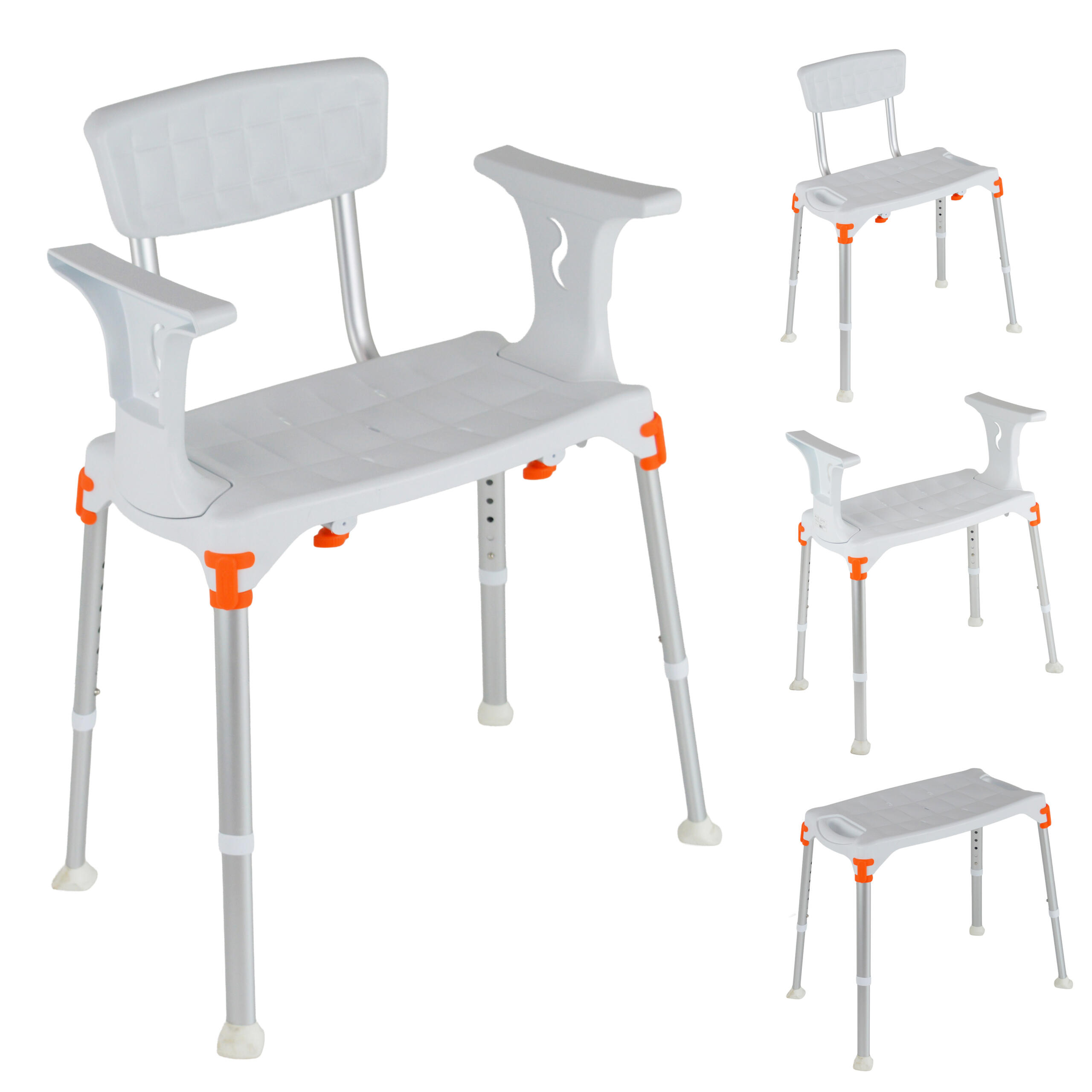 Luxe lichtgewicht douchestoel met afneembare armleuning & rugleuning – Wit